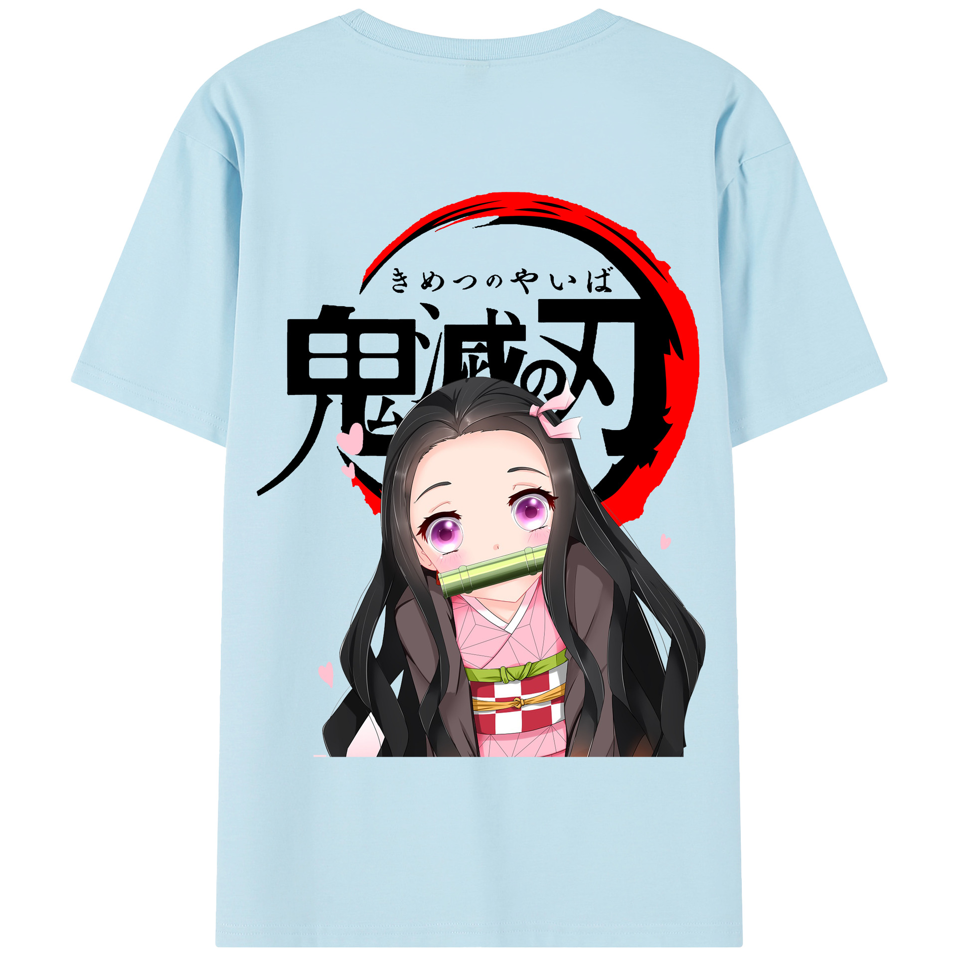 （画像用） 鬼滅の刃（きめつのやいば）竈門 禰󠄀豆子／かまど ねずこ Kamado Nezuko 綿100％半袖Tシャツ（背面プリント）